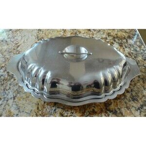 Vtg Queen Anne Style Stainless Steel Covered Vegetable Dish Inox Medina Columbia